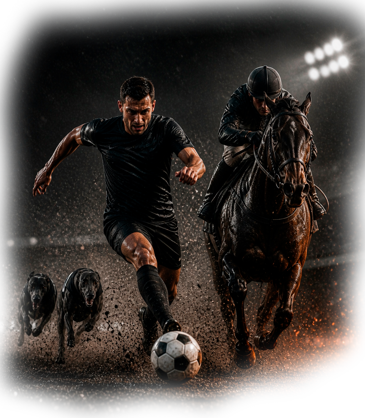 Football and horse racing athletes in action